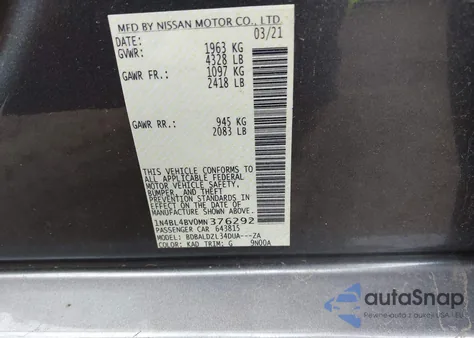 2021 Nissan Altima S Fwd z USA, uszkodzony, nr VIN 1N4BL4BV0MN376292